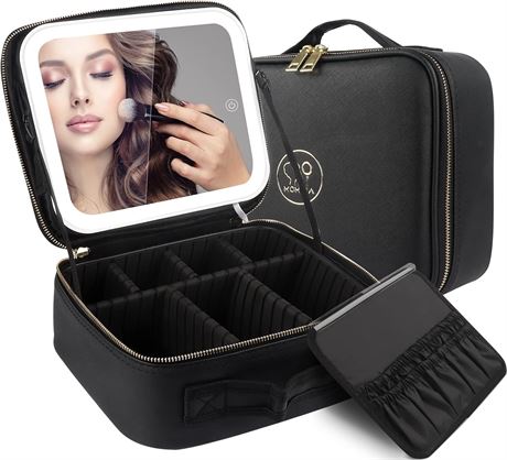 MOMIRA Travel Makeup Organizer Bag w/ Lighted Mirror – Black