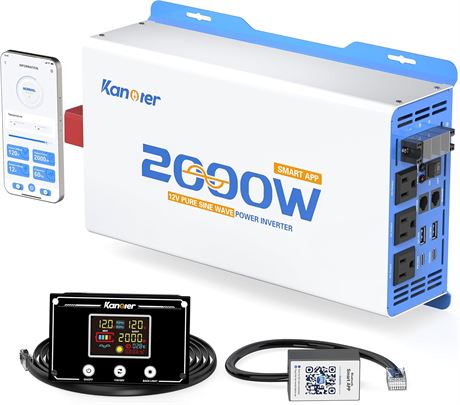 2000W Pure Sine Wave Inverter 12V DC to 110/120V AC for Home RV Off-Grid
