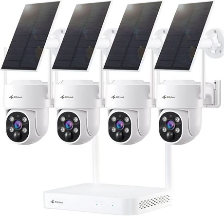 Kittyhok Solar Security Camera Outdoor 4pc 2K Pan-Tilt Human Detection NVR