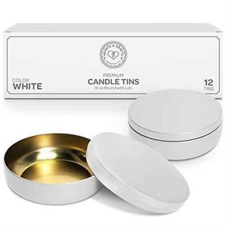 Hearts & Crafts Candle Tins 16 oz with Lids - 12-Pack, White