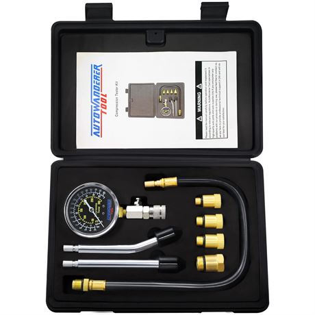 Petrol Engine Cylinder Compression Tester Kit, 8pc Gas Pressure Gauge Set