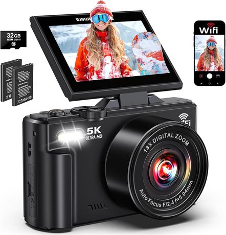 Appareil photo 5K   WiFi 75 MP   Cam ra vlog UHD 3"  cran 180  autofocus18x