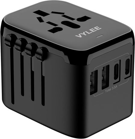 Universal Travel Power Adapter 5-in-1 EU Plug, 3.5A, 2 USB-A, 2 USB-C Charger