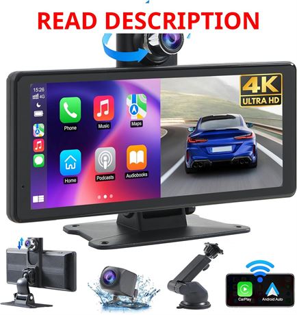 Wireless Car Stereo with CarPlay, 8.1in 2K Touch Screen, 4K Dash Cam