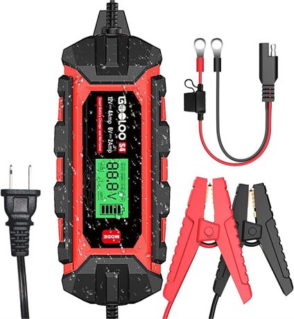 GOOLOO S4 4A Car Battery Charger, 6V/2A 12V/4A Smart Trickle Maintainer