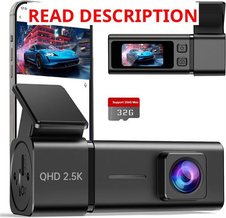 Dash Cam Front 1440P with 32GB SD Card, WiFi, Night Vision, G-Sensor