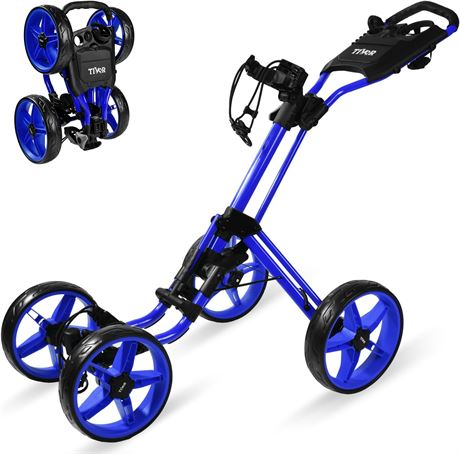 4-Wheel Golf Push Cart, Aluminum Frame, One-Step Fold, All-Terrain Wheels