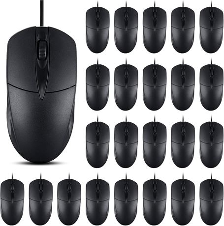 40-Pack Black Wired USB Computer Mouse, 1000 DPI, 3-Button, Corded