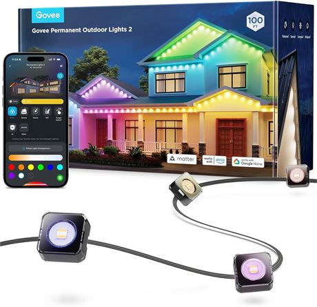 Govee 100ft Permanent RGBIC Outdoor Lights, IP67 Waterproof, Works with Alexa