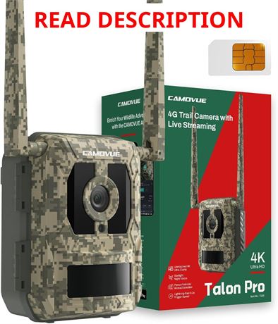 CAMOVUE True 4K 4G LTE Cellular Trail Camera, 0.2s Trigger, Cloud, Talon Pro