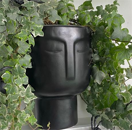 Willow & Muse Pot Fleur Visage Céramique Noir Auto-Arrosage 8"
