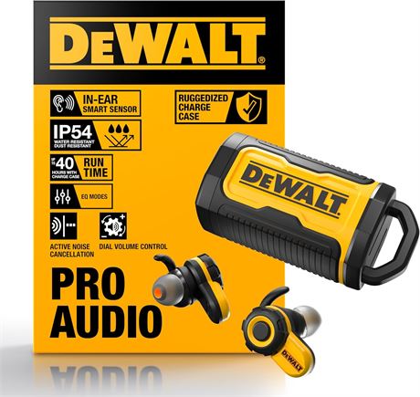 DEWALT Jobsite Pro X2 ANC Bluetooth Earbuds 38dB Noise Reduction
