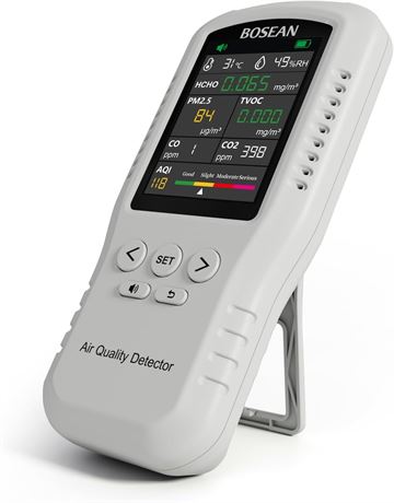 Moniteur qualité air 8-en-1 HCHO PM2.5 TVOC CO CO2 AQI température