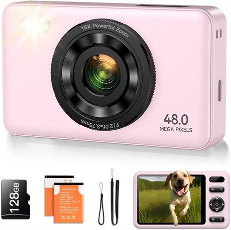 Appareil Photo Numérique 48MP, 2.7K, 128GB SD, 16X Zoom