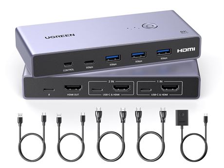 UGREEN Commutateur KVM HDMI 8K avec ports USB 3.0 et câbles inclus