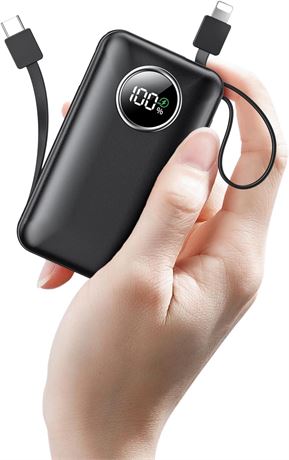 Batterie externe 30W câbles intégrés USB-C + iOS écran LED