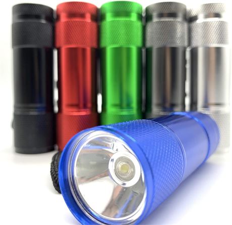 Mini LED Flashlight 6-Pack 100 LM with 18 AAA Batteries, Assorted Colors