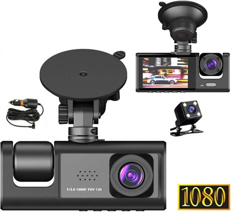 Dashcam 3 canaux 1080P avant/arrière/intérieur WDR parking 24 h