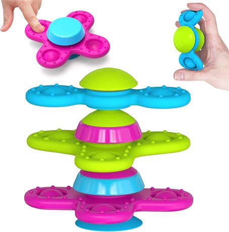 Suction Cup Spinner Toys (Pack of 3) Bath Toys for Toddlers 1-3, Sensory
