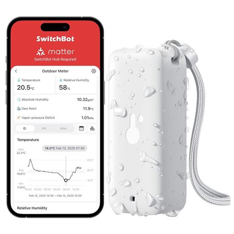 SwitchBot IP65 Hygrometer/Thermometer, 394ft Bluetooth, Refrigerator Sensor