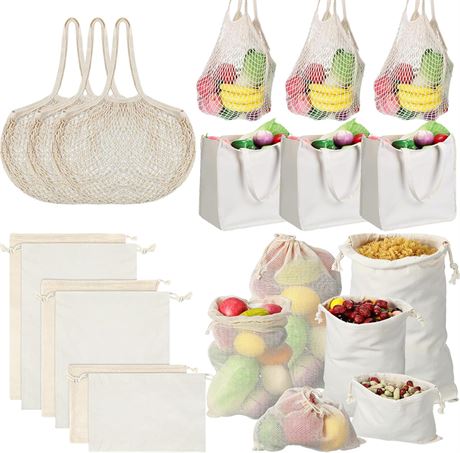 Sacs Réutilisables Windyun, 12 PCS, Pochettes en Maille et Toile