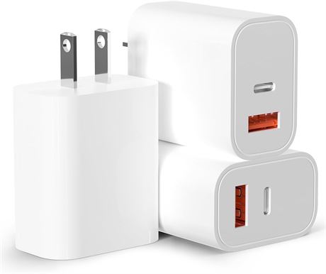 Chargeurs rapides QC+PD 3.0 double port USB-C muraux lot de 3
