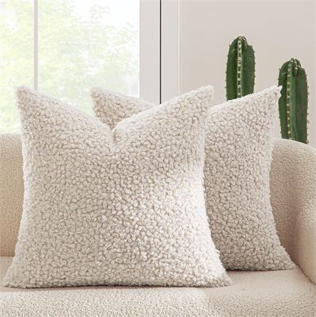MIULEE Pack of 2 Faux Fur Throw Pillow Covers 18x18 Neutral Beige