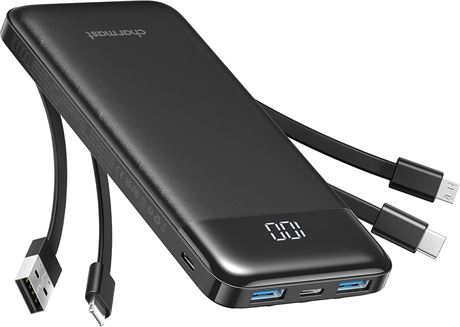 Batterie externe Charmast 10 000 mAh avec câbles intégrés, 6 sorties