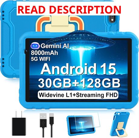 Metal Blue 2025 Tablet 10in Android, 30GB RAM, 128GB ROM