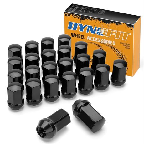 Dynofit M14x1.5 OEM Lug Nuts 24pc, 1.75in Height, 7/8in Hex, Black