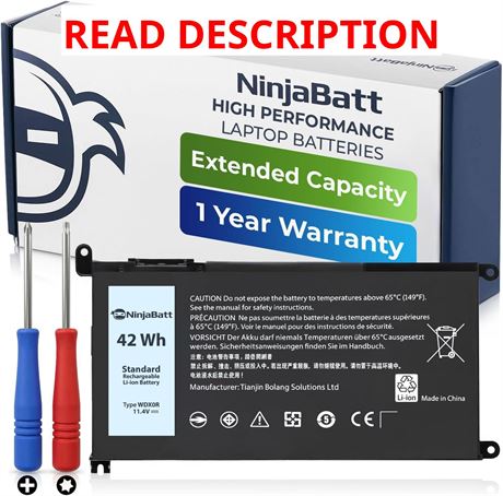 NinjaBatt WDX0R 42Wh Laptop Battery for Dell Inspiron 13-17 & Latitude