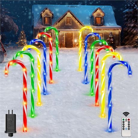 HELESIN 12 Pcs Christmas Candy Cane Lights with Timer Remote Waterproof