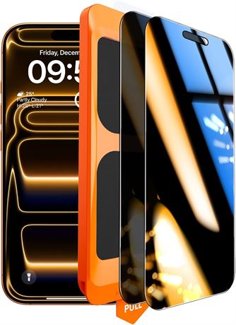 TOCOL 2-Pack iPhone 17/16 Pro Max Privacy Screen Protector + Install Tool