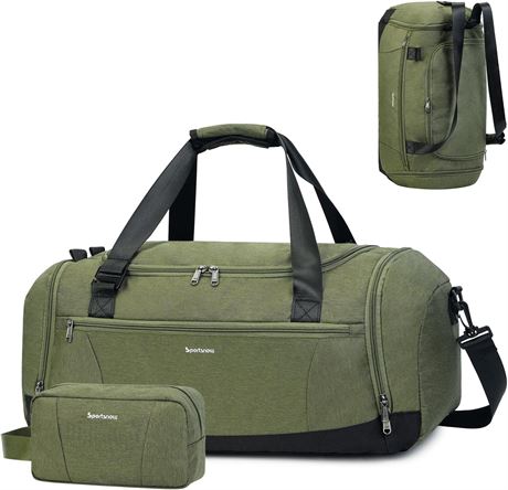 Gym Duffle Bag Sports Travel Backpack with Shoe Wet Compartment Carry On Green