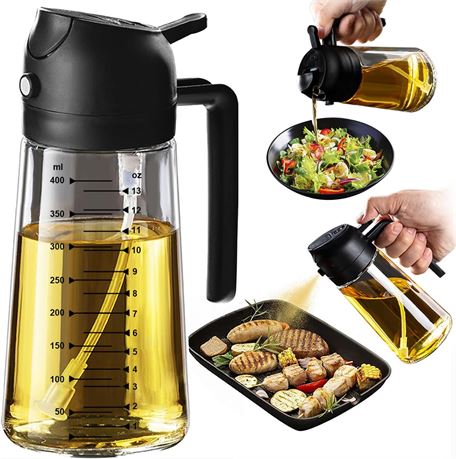 TrendPlain 16oz Glass Olive Oil Sprayer   2-in-1 Dispenser, Black