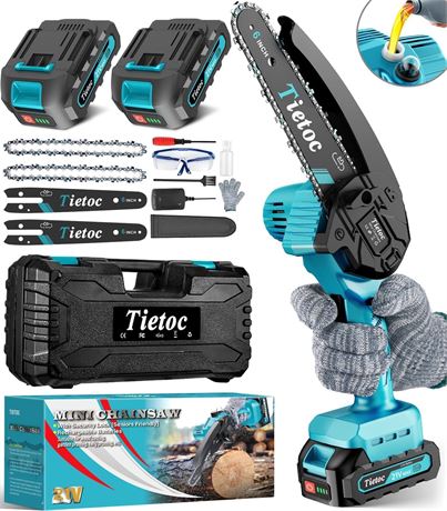 TIETOC Mini Chainsaw 6-Inch with 2 Large Batteries, 1000W Electric Chainsaw