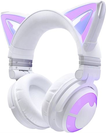 YOWU RGB Cat Ear Wireless 5.2 Foldable Gaming Headset, SoundMage, Mic