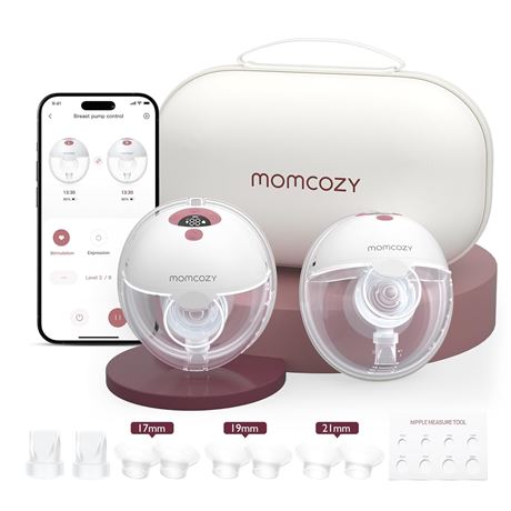 Momcozy M5 APP-Controlled Wearable Breast Pump, 24mm Flange, 2-Pack