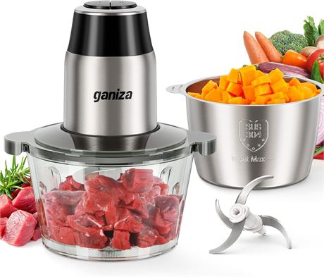 GANIZA Electric Food Processor & Chopper with Meat Grinder, 8+8 Cup, 450W Motor