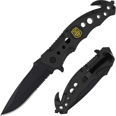 Swiss Safe 3-in-1 Tactical Folding Knife Military Rescue Tool Black
