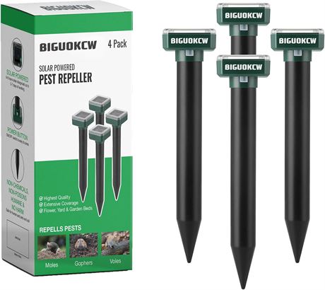 Mole Repellent Ultrasonic, 4 Pack Yard Rodent & Groundhog Deterrent, Solar