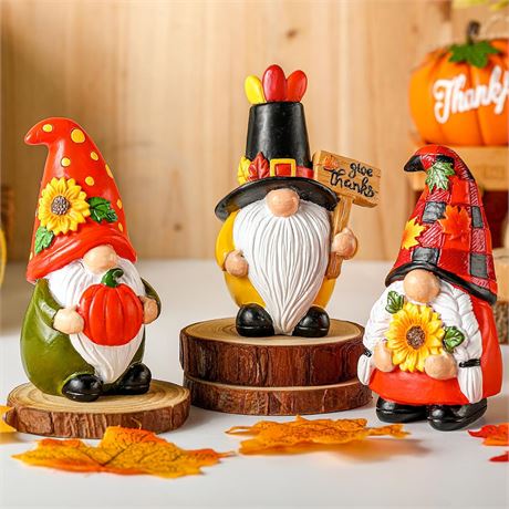 Lot 3 gnomes résine déco automne, figurines 10cm pour cuisine, salon, table