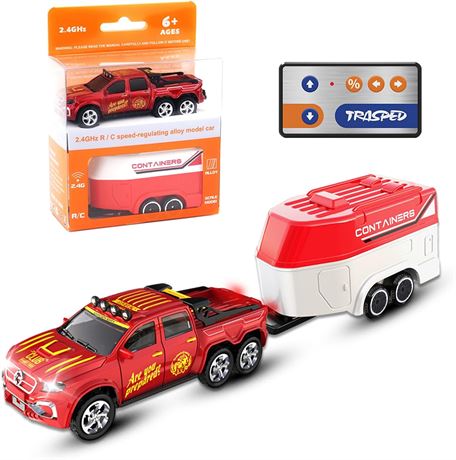 1:64 RC Pickup Truck with Trailer USB-C Rechargeable Kids Toy Car