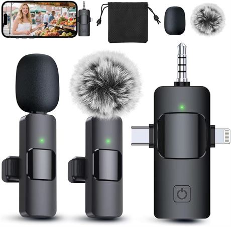 PQRQP 3-in-1 Wireless Lavalier Microphone for iPhone/Android/Camera, Clip