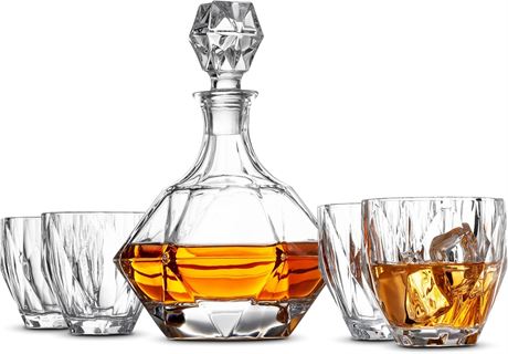 5-Piece Whiskey Decanter & Glass Set, Diamond Design, Gift Box