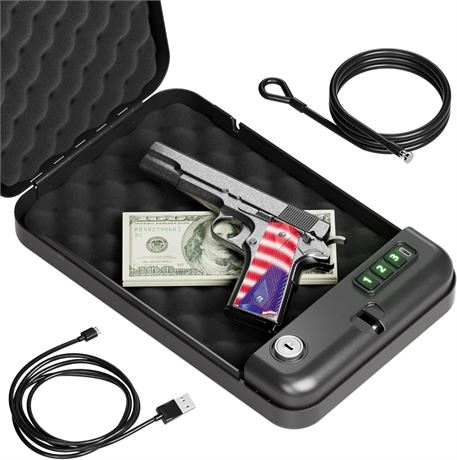 Grimtron Pistol Safe   Electronic Lock Box with Key Access, Silent Mode