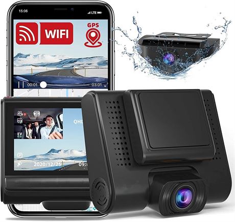 4K Dual Dash Cam Front & Rear, WiFi GPS, Sony Sensor, 3" Touchscreen, 128GB Max