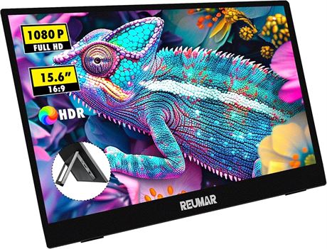 15.6" Portable Monitor 1080P HDR FHD Adjustable Stand USB-C HDMI Zero-Bezel VESA