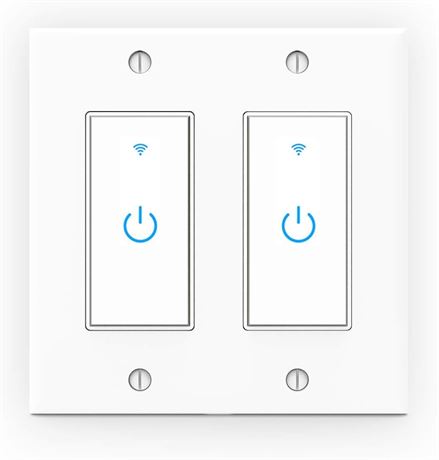 WiFi Light Switch, 2-Gang Smart Wall, Touch, Alexa/Google Assistant, No Hub