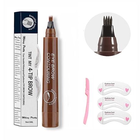 Eyebrow Kit – 1 Pencil, 3 Stencils, 1 Razor (#256, 3*Red Brown)